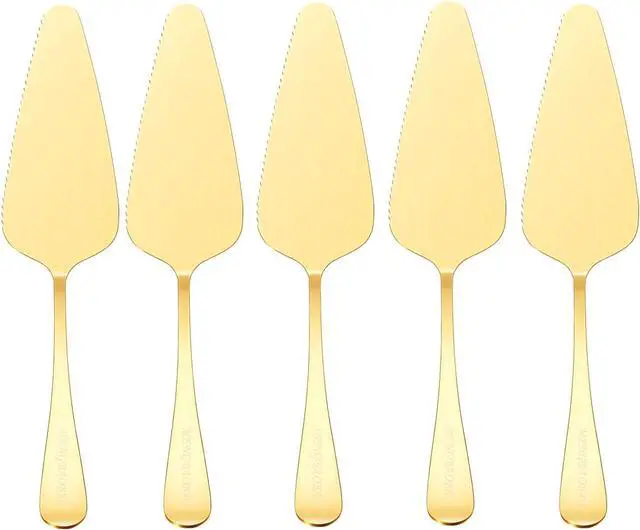 Main image of 5x Cake Server Pie Holder Transfer Triangular Spade Spatula Serrated Edge - Gold