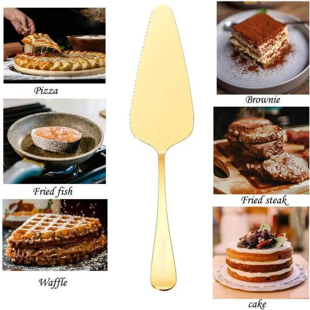 Alt view image 2 of 7 - 5x Cake Server Pie Holder Transfer Triangular Spade Spatula Serrated Edge - Gold