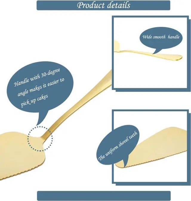 Alt view image 5 of 7 - 5x Cake Server Pie Holder Transfer Triangular Spade Spatula Serrated Edge - Gold