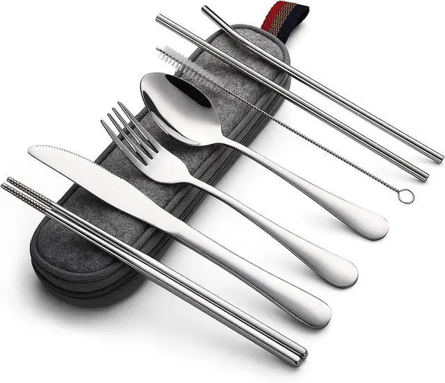 Main image of DEVICO Camping Utensils, Full-Size Travel Silverware Set with Case for Work