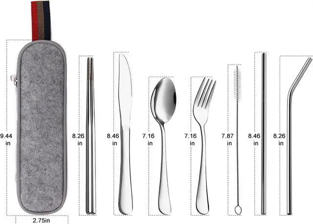 Alt view image 2 of 7 - DEVICO Camping Utensils, Full-Size Travel Silverware Set with Case for Work