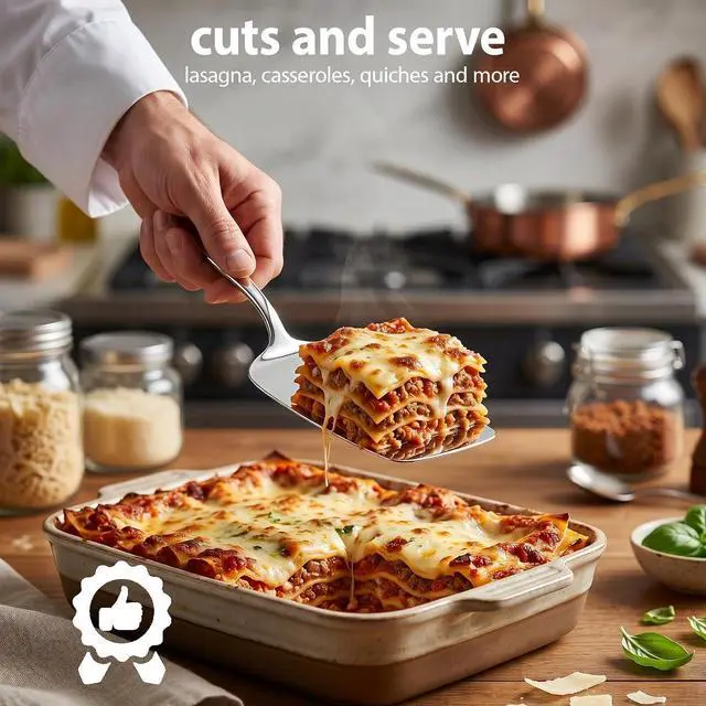 Alt view image 3 of 7 - Lasagna Server, 11.5-Inch Stainless Steel Pie and Cake Server Cutter Spatula for Casseroles, Quiche & Desserts, Mirror-Polished Ergonomic Handle, Dishwasher Safe