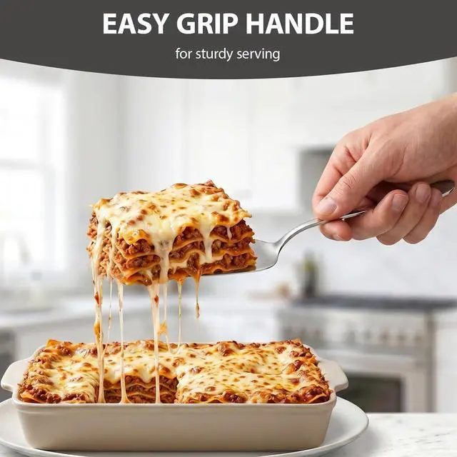 Alt view image 4 of 7 - Lasagna Server, 11.5-Inch Stainless Steel Pie and Cake Server Cutter Spatula for Casseroles, Quiche & Desserts, Mirror-Polished Ergonomic Handle, Dishwasher Safe