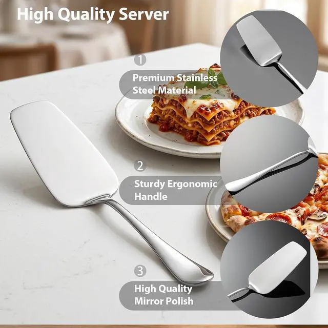 Alt view image 5 of 7 - Lasagna Server, 11.5-Inch Stainless Steel Pie and Cake Server Cutter Spatula for Casseroles, Quiche & Desserts, Mirror-Polished Ergonomic Handle, Dishwasher Safe