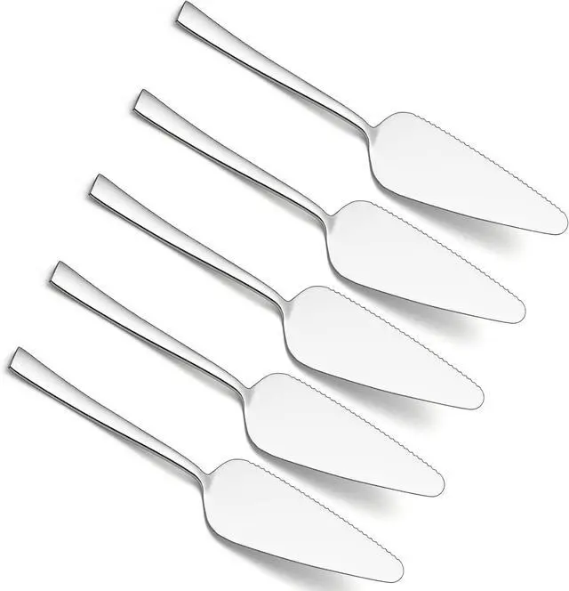 Main image of Pie Server Set of 5, E-far 8.9 Inch Stainless Steel Cake Server Cutter for Pastry Cheese Pizza, Serrated Edge with Square Handle, Mirror Polished & Dishwasher Safe