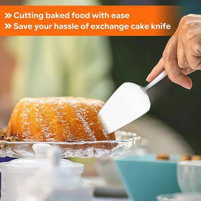 Alt view image 3 of 7 - Pie Server Set of 5, E-far 8.9 Inch Stainless Steel Cake Server Cutter for Pastry Cheese Pizza, Serrated Edge with Square Handle, Mirror Polished & Dishwasher Safe