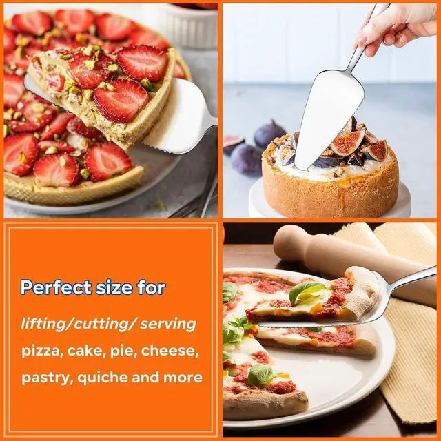 Alt view image 4 of 7 - Pie Server Set of 5, E-far 8.9 Inch Stainless Steel Cake Server Cutter for Pastry Cheese Pizza, Serrated Edge with Square Handle, Mirror Polished & Dishwasher Safe
