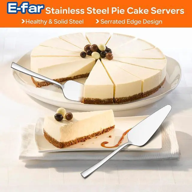 Alt view image 7 of 7 - Pie Server Set of 5, E-far 8.9 Inch Stainless Steel Cake Server Cutter for Pastry Cheese Pizza, Serrated Edge with Square Handle, Mirror Polished & Dishwasher Safe