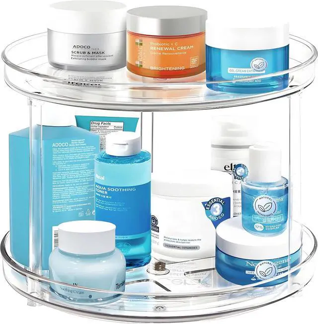 Main image of 2 Tier Lazy Susan Bathroom Organizer, 9.25Inch Clear 360 Rotating Makeup Organizer for Vanity, Skincare Organizers Perfume Organizer, Spice Rack Organizer for Cabinet- Home Organization and Storage