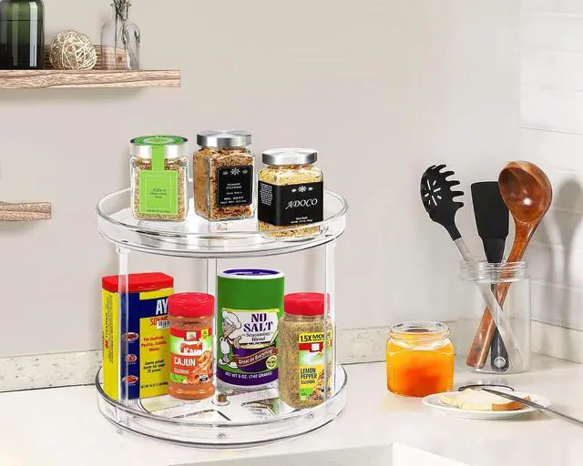 Alt view image 3 of 7 - 2 Tier Lazy Susan Bathroom Organizer, 9.25Inch Clear 360 Rotating Makeup Organizer for Vanity, Skincare Organizers Perfume Organizer, Spice Rack Organizer for Cabinet- Home Organization and Storage