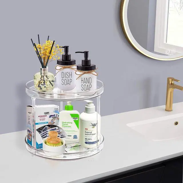 Alt view image 4 of 7 - 2 Tier Lazy Susan Bathroom Organizer, 9.25Inch Clear 360 Rotating Makeup Organizer for Vanity, Skincare Organizers Perfume Organizer, Spice Rack Organizer for Cabinet- Home Organization and Storage