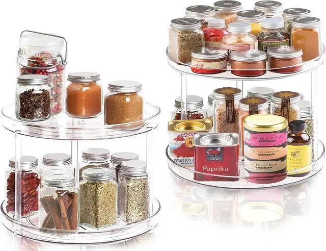 Alt view image 5 of 7 - 2 Tier Lazy Susan Bathroom Organizer, 9.25Inch Clear 360 Rotating Makeup Organizer for Vanity, Skincare Organizers Perfume Organizer, Spice Rack Organizer for Cabinet- Home Organization and Storage