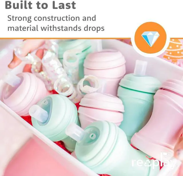 Alt view image 5 of 7 - Re-Play 8oz Pack of 2 Transition Sippy Cups for Baby Toddler, Medical Grade Silicone Soft Spout & Travel Lid, Easy to Hold Hourglass Shape, Made in USA from Recycled Milk Jugs - Princess