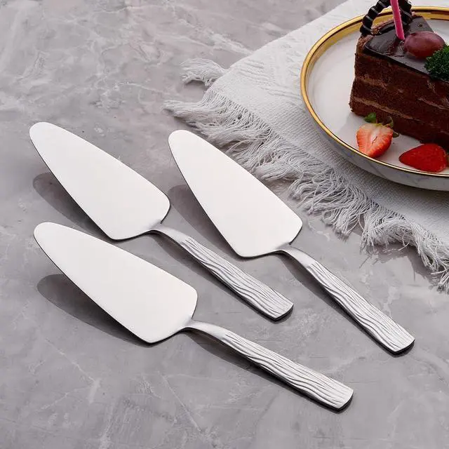 Alt view image 6 of 6 - Silver Cake Server Set with Wave Handle, Stainless Steel, 3PCS