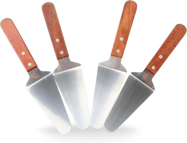 Alt view image 2 of 5 - 4 Pcs Stainless Steel Pizza Servers with Wooden Handle, Triangular Spade Pie Pastry Spatula for Cake, Dessert, Tart, Pie and Pizza