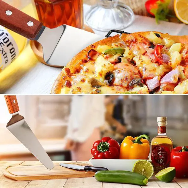 Alt view image 5 of 5 - 4 Pcs Stainless Steel Pizza Servers with Wooden Handle, Triangular Spade Pie Pastry Spatula for Cake, Dessert, Tart, Pie and Pizza
