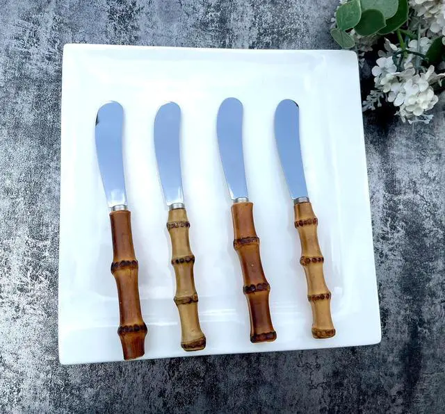 Alt view image 3 of 5 - 4 Pieces Set Butter knife, Pate Knife Cheese Spreader, Thick and Smooth blades, Strong Heavy for butter spreaders Home Restaurant Party breakfast (bamboo handle)
