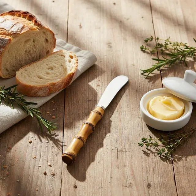 Alt view image 2 of 5 - 4 Pieces Set Butter knife, Pate Knife Cheese Spreader, Thick and Smooth blades, Strong Heavy for butter spreaders Home Restaurant Party breakfast (bamboo handle)