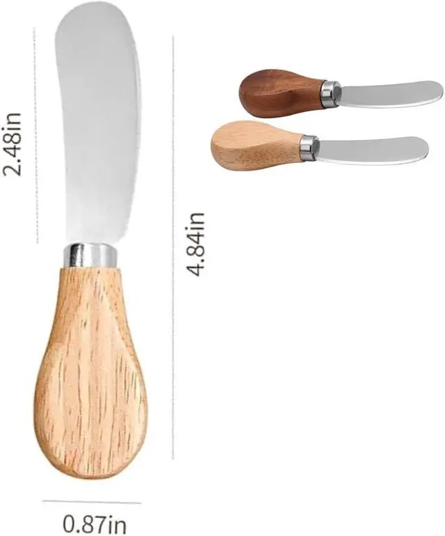 Alt view image 2 of 6 - 4 Pcs Cheese knifeCheese spreader knives with Smooth Wooden Handle - Perfect for Cheese, Butter, Jam, Pastry and Kitchen Use (4.84 Inch)