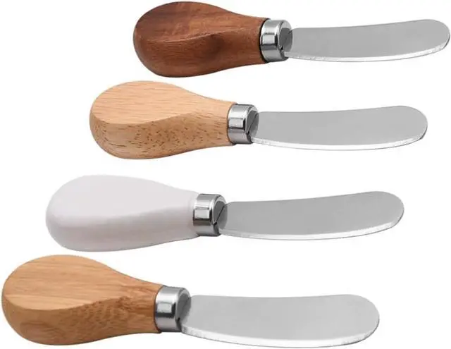 Main image of 4 Pcs Cheese knifeCheese spreader knives with Smooth Wooden Handle - Perfect for Cheese, Butter, Jam, Pastry and Kitchen Use (4.84 Inch)