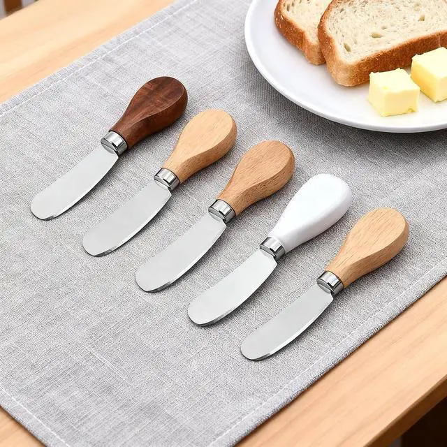 Alt view image 4 of 6 - 4 Pcs Cheese knifeCheese spreader knives with Smooth Wooden Handle - Perfect for Cheese, Butter, Jam, Pastry and Kitchen Use (4.84 Inch)
