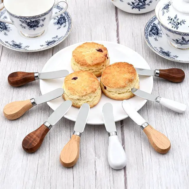 Alt view image 5 of 6 - 4 Pcs Cheese knifeCheese spreader knives with Smooth Wooden Handle - Perfect for Cheese, Butter, Jam, Pastry and Kitchen Use (4.84 Inch)