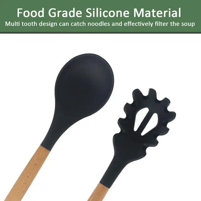 Alt view image 3 of 7 - Silicone Pasta Fork and Silicone Cooking Spoon Set, Large Non Stick Kitchen Utensils for Cooking, Stirring, Serving Spaghetti, Soup, Sauce