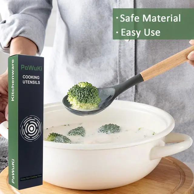Alt view image 4 of 7 - Silicone Pasta Fork and Silicone Cooking Spoon Set, Large Non Stick Kitchen Utensils for Cooking, Stirring, Serving Spaghetti, Soup, Sauce