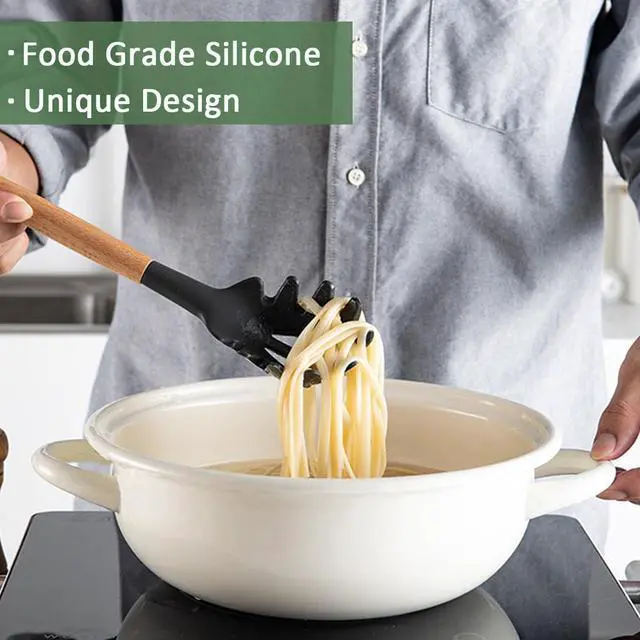 Alt view image 5 of 7 - Silicone Pasta Fork and Silicone Cooking Spoon Set, Large Non Stick Kitchen Utensils for Cooking, Stirring, Serving Spaghetti, Soup, Sauce