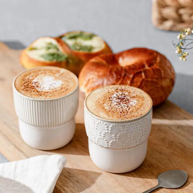 Alt view image 3 of 7 - Espresso Cups Set of 2, 4oz Espresso Shot Cups, Mini Coffee Mugs Farmhouse Decor, Espresso Cup Perfect for Espresso Machine, Microwave and Dishwasher SafeEmbossed Stripes+Firework
