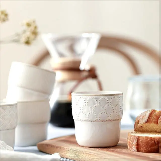 Alt view image 4 of 7 - Espresso Cups Set of 2, 4oz Espresso Shot Cups, Mini Coffee Mugs Farmhouse Decor, Espresso Cup Perfect for Espresso Machine, Microwave and Dishwasher SafeEmbossed Stripes+Firework