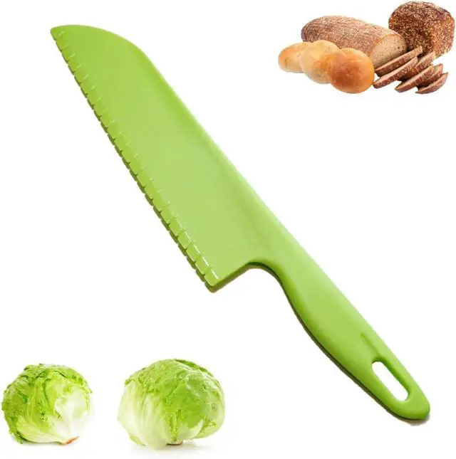 Main image of jawbush Professional Lettuce Knife, 11" Serrated Salad Cutter for Veggies, Fruit, Bread, Cake, Salad, Plastic Kitchen Nylon Knife for Cooking and Cutting to Prevent Turning Brown, Green