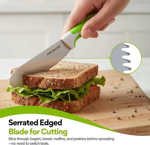 Alt view image 2 of 6 - Performore Sandwich Knife 4" Stainless Steel Blade, 1.5" Wide, 1.2mm Thick Serrated Kitchen Knife for Sandwiches, Spreading & Slicing Durable Bread, Bagel & Deli Knife