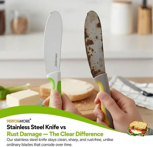 Alt view image 4 of 6 - Performore Sandwich Knife 4" Stainless Steel Blade, 1.5" Wide, 1.2mm Thick Serrated Kitchen Knife for Sandwiches, Spreading & Slicing Durable Bread, Bagel & Deli Knife