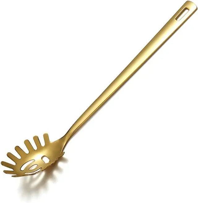Main image of Gold Spaghetti Spoon, Berglander Pasta Server With Titanium Gold Plating, Stainless Steel Spaghetti Server For Cooking, Pasta Fork, Noddle Fork, Dishwasher Safe, Easy to Clean