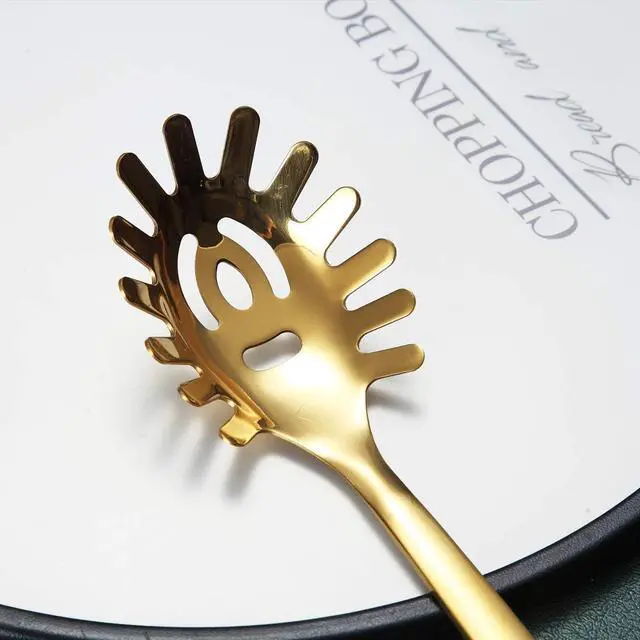 Alt view image 5 of 7 - Gold Spaghetti Spoon, Berglander Pasta Server With Titanium Gold Plating, Stainless Steel Spaghetti Server For Cooking, Pasta Fork, Noddle Fork, Dishwasher Safe, Easy to Clean