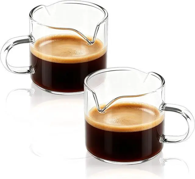 Main image of BCnmviku Shot Glasses Espresso Parts Double Spouts Milk Cup Clear Glass (Clear Glass-2Pack)