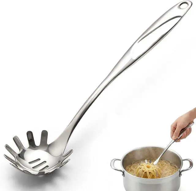 Main image of HANSGO Stainless Steel Pasta Server, 13 Inch Spaghetti Fork with Teeth & Drainage Holes - Heat Insulated Handle for Serving Pasta, Stirring Sauces, Tossing Salads & Draining Vegetables