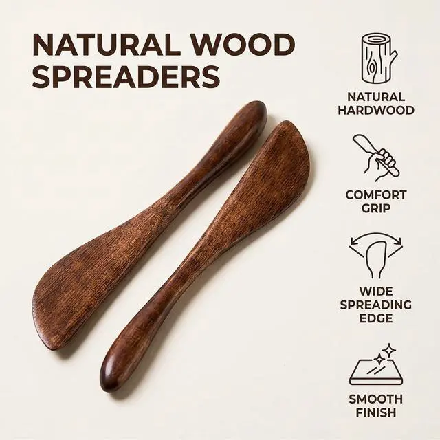 Alt view image 6 of 7 - 2 Pcs Mini Butter Spatula,Wooden Butter Knives Cheese Spreader Jam Knives Cake Knives for Kitchen Tool, Butter Cutter, Butter Knives and Picks, Kitchen Gadgets, brown
