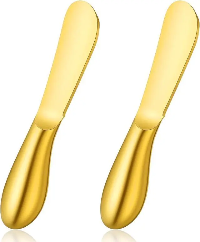 Main image of Butter Spreader Knives 2 Packs Gold Butter Knives Stainless Steel Cheese and Butters Knive Set Blunt Edge Spreader for Cheese Cream Jam Spreading