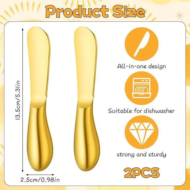 Alt view image 2 of 7 - Butter Spreader Knives 2 Packs Gold Butter Knives Stainless Steel Cheese and Butters Knive Set Blunt Edge Spreader for Cheese Cream Jam Spreading