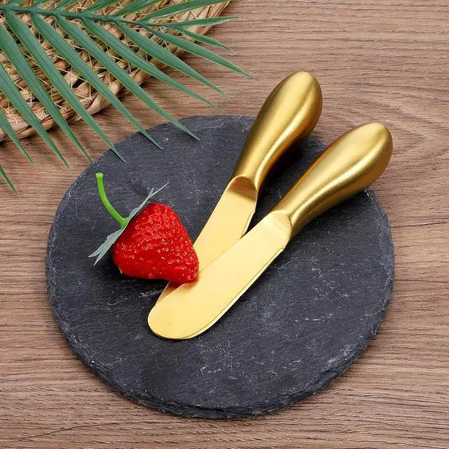 Alt view image 3 of 7 - Butter Spreader Knives 2 Packs Gold Butter Knives Stainless Steel Cheese and Butters Knive Set Blunt Edge Spreader for Cheese Cream Jam Spreading