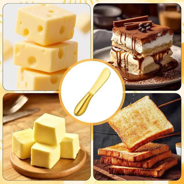 Alt view image 4 of 7 - Butter Spreader Knives 2 Packs Gold Butter Knives Stainless Steel Cheese and Butters Knive Set Blunt Edge Spreader for Cheese Cream Jam Spreading