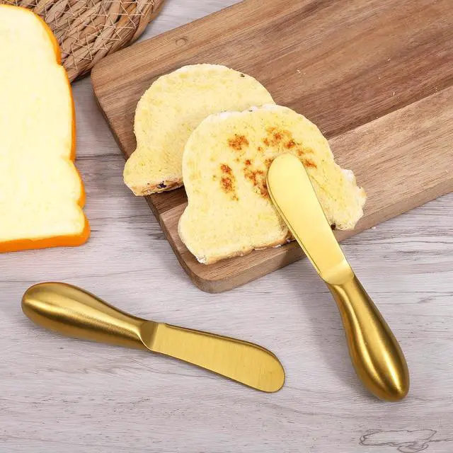 Alt view image 5 of 7 - Butter Spreader Knives 2 Packs Gold Butter Knives Stainless Steel Cheese and Butters Knive Set Blunt Edge Spreader for Cheese Cream Jam Spreading