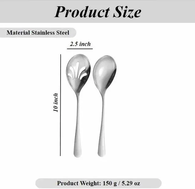 Alt view image 2 of 7 - Large Serving Spoons Stainless Steel, Silver 2-Piece Buffet Set