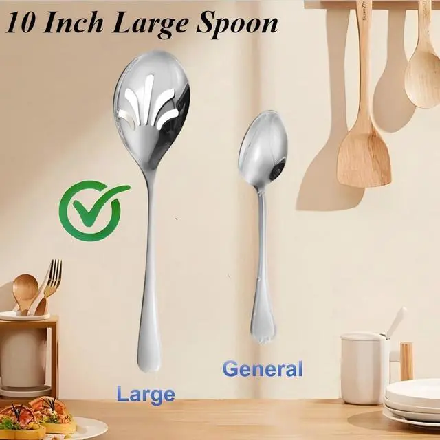 Alt view image 3 of 7 - Large Serving Spoons Stainless Steel, Silver 2-Piece Buffet Set