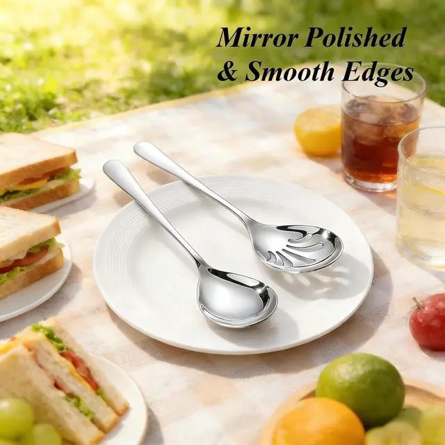 Alt view image 4 of 7 - Large Serving Spoons Stainless Steel, Silver 2-Piece Buffet Set