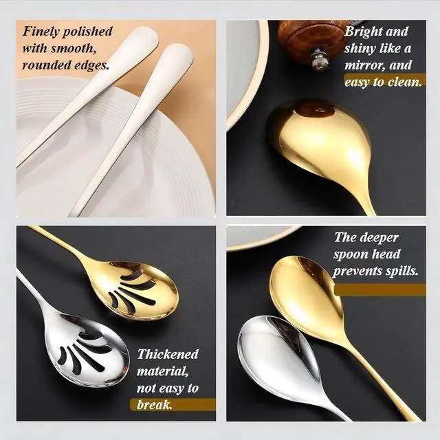 Alt view image 5 of 7 - Large Serving Spoons Stainless Steel, Silver 2-Piece Buffet Set