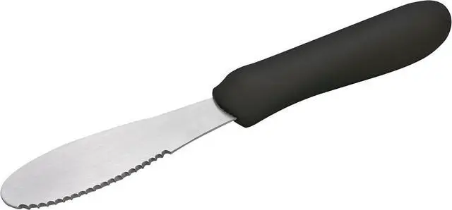 Main image of Winco 3 5/8" x 1 1/4" Black Blade Plastic Sandwich Spreader, Handle