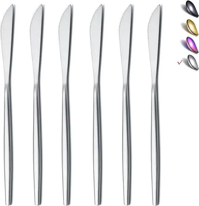 Main image of HOMQUEN Dinner Knives 6 Piece, Stainless Steel Matt Silver Dinner Knife, Sturdy butter knife, Modern Design butter knives, Dishwasher Safe (Matt Silver-8.9 Inch)
